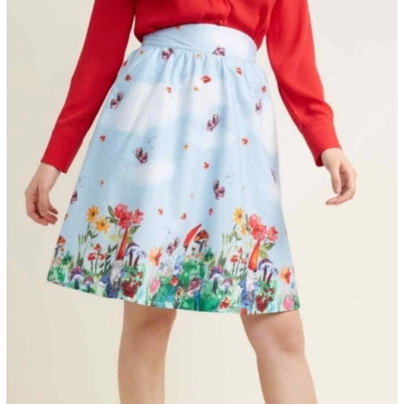 Modcloth Gnomes A Line Skirt US Women's Size Medium Whimsical Fairy Floral‎ Mini - Picture 2 of 10